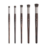 Fuumuui 5pcs Round Natural Badger Hair Brush Set with dark wooden handles and silver ferrules