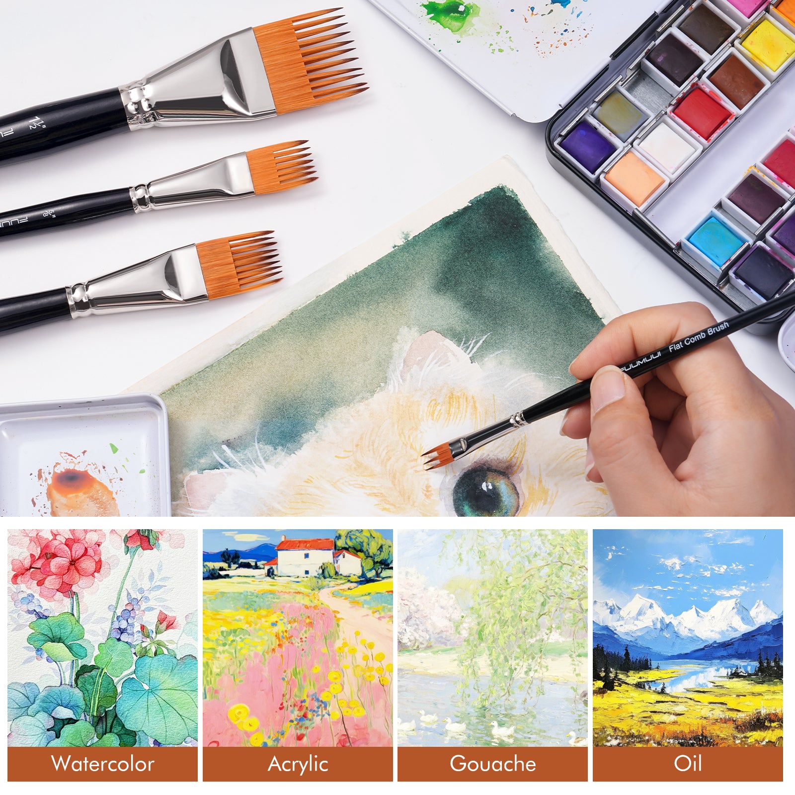 Fuumuui Grainer penseel - 5 stuks premium aquarelpenselen voor kunstenaars effect voor het gelijktijdig tekenen van meerdere lijnen, unieke textuureffecten en haren, gras en vacht | professionele Fuumuui Grainer penseel - 5 stuks premium aquarelpenselen voor kunstenaars effect voor het gelijktijdig tekenen van meerdere lijnen, unieke textuureffecten en haren, gras en vacht | professionele