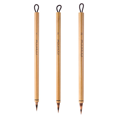 Fuumuui 3-Piece Watercolor Brush Set – Natural Weasel & Rabbit Hair Blend, Short Tip for Precision and Control