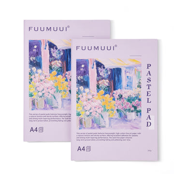 Two Fuumuui A4 Pastel Pads featuring 240g heavyweight, high-cotton fine art paper with natural texture. Each 20-sheet sketchbook is designed for professional artists and beginners working with soft pastels and charcoal.