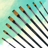 Fuumuui 9er-Set professioneller flacher Acrylfarbenpinsel mit Nylonhaar, verschiedene Größen.