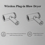 Souffleur d'art à double mode Fuumuui et petit sèche-cheveux de voyage : comparaison schématique montrant les modèles de sèche-cheveux sans fil améliorés et standard.