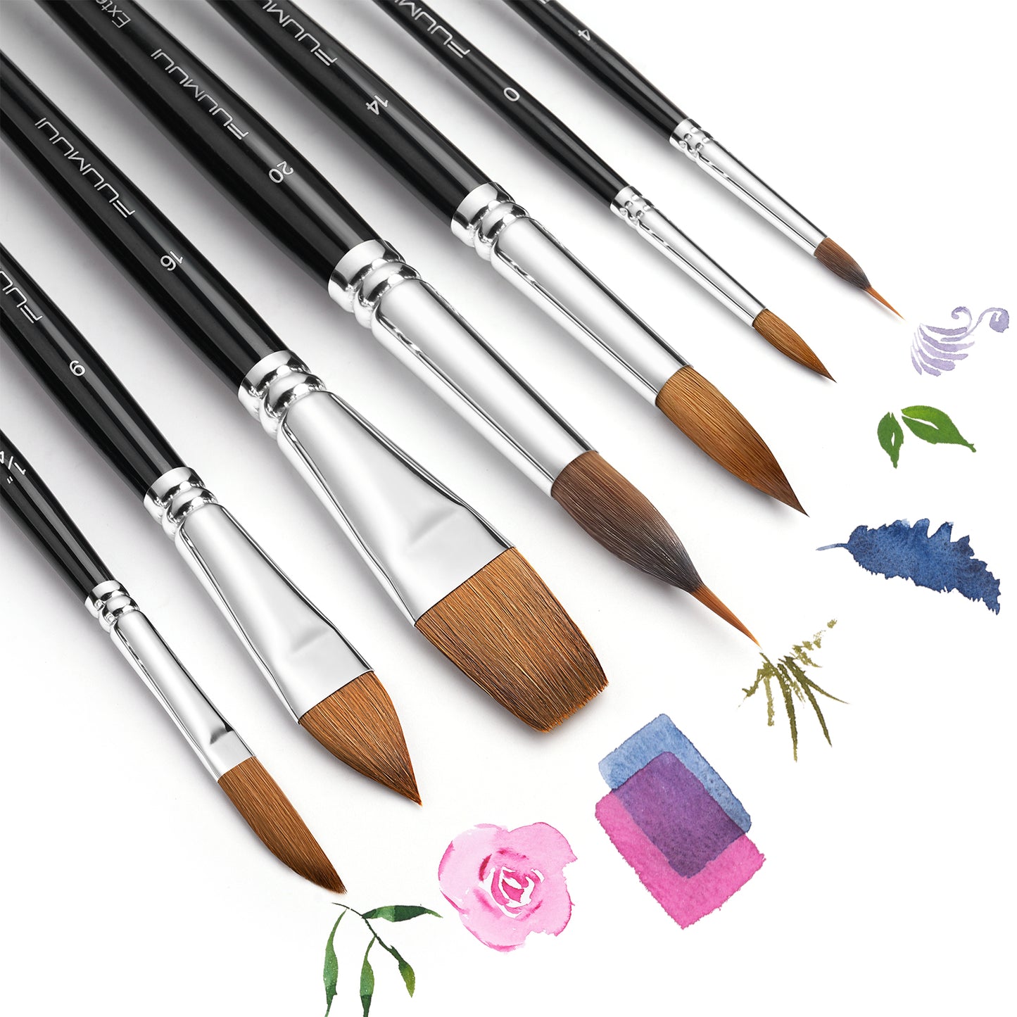 Fuumuui 7pcs Professional Sable Watercolor Brushes