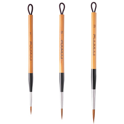 Fuumuui Wolf Hair Calligraphy Brushes – Set of 3 with Natural Bamboo Handle and Anti-Shedding Brass Ferrule