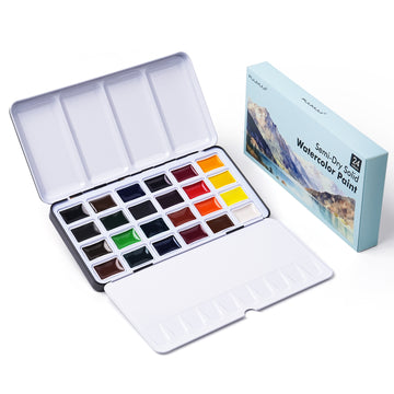 Fuumuui 24-color semi-solid opaque watercolor paint - portable