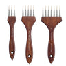 Fuumuui Comb Brush Round set in sizes 3/4", 1 1/4", and 1 5/8". White synthetic nylon bristles for watercolor, acrylic, and oil paint. Professional artist rake brushes for texture with dark wood handles.