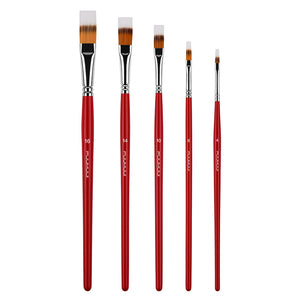 Fuumuui 5 Size Long Flat Brush Set Round Pointed Nylon Hair Wood Handle Oil Painting Acrylic Paint Brushes