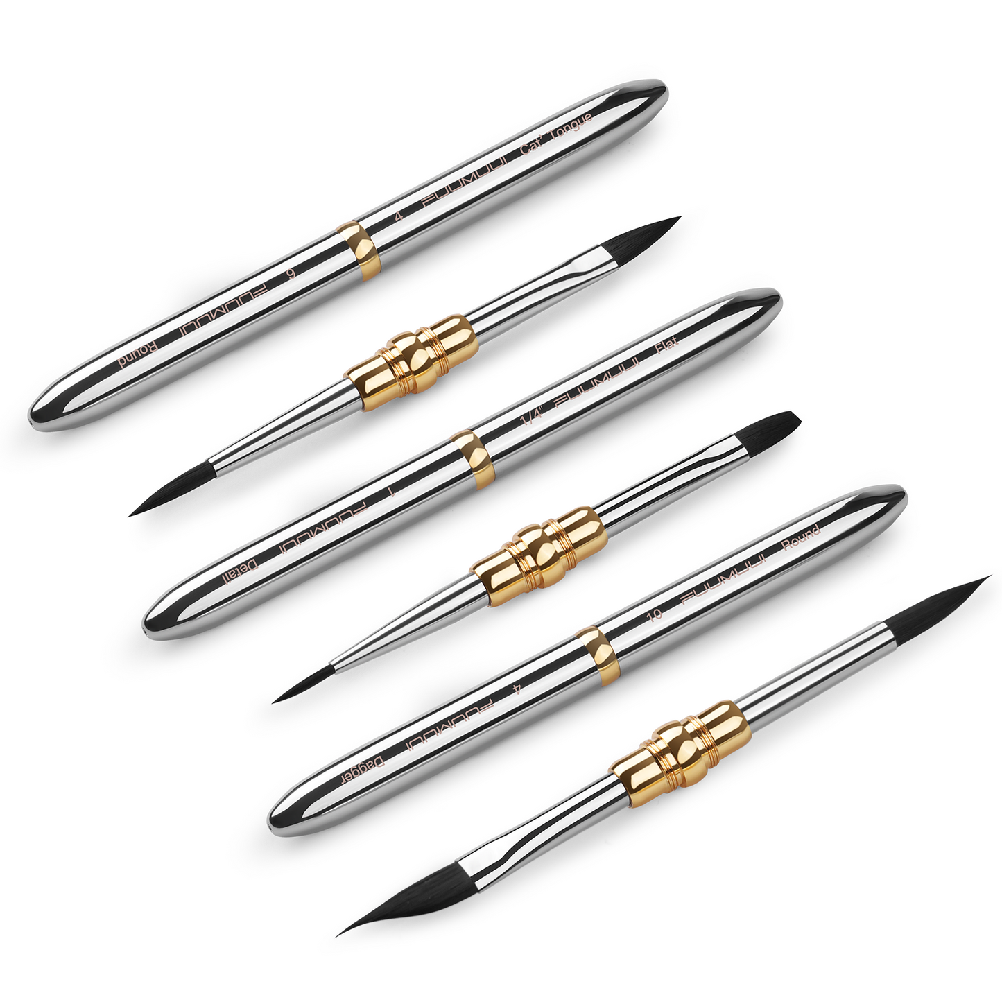 3pcs Small  Dual-Tip Silver Travel Watercolor Brushes — 6 Tip Styles,Premium Synthetic Squirrel Hair