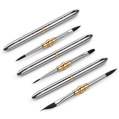 3pcs Small  Dual-Tip Silver Travel Watercolor Brushes — 6 Tip Styles,Premium Synthetic Squirrel Hair