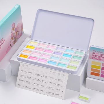 Fuumuui CREAMORA 24-Color Opaque Semi-Solid Watercolor Paint Set | Dreamy Macaron