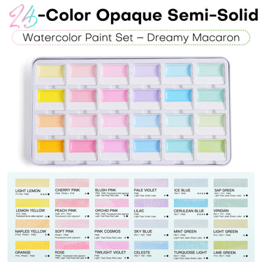 Fuumuui CREAMORA 24-Color Opaque Semi-Solid Watercolor Paint Set | Dreamy Macaron