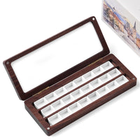 Fuumuui 24 Half Pan Walnut Wood Watercolor Palette Box – Empty Travel Set with Mixing Lid