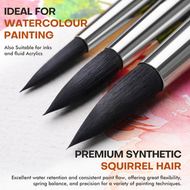 Fuumuui premium soft synthetic squirrel hair watercolor brushes with excellent water retention and consistent paint flow, ideal for watercolor painting.