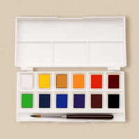 Fuumuui Portable 12-color solid watercolor paint set | with palette and brush