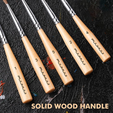 Fuumuui 5er Set Long Liner Pinsel mit nummerierten Massivholzgriffen