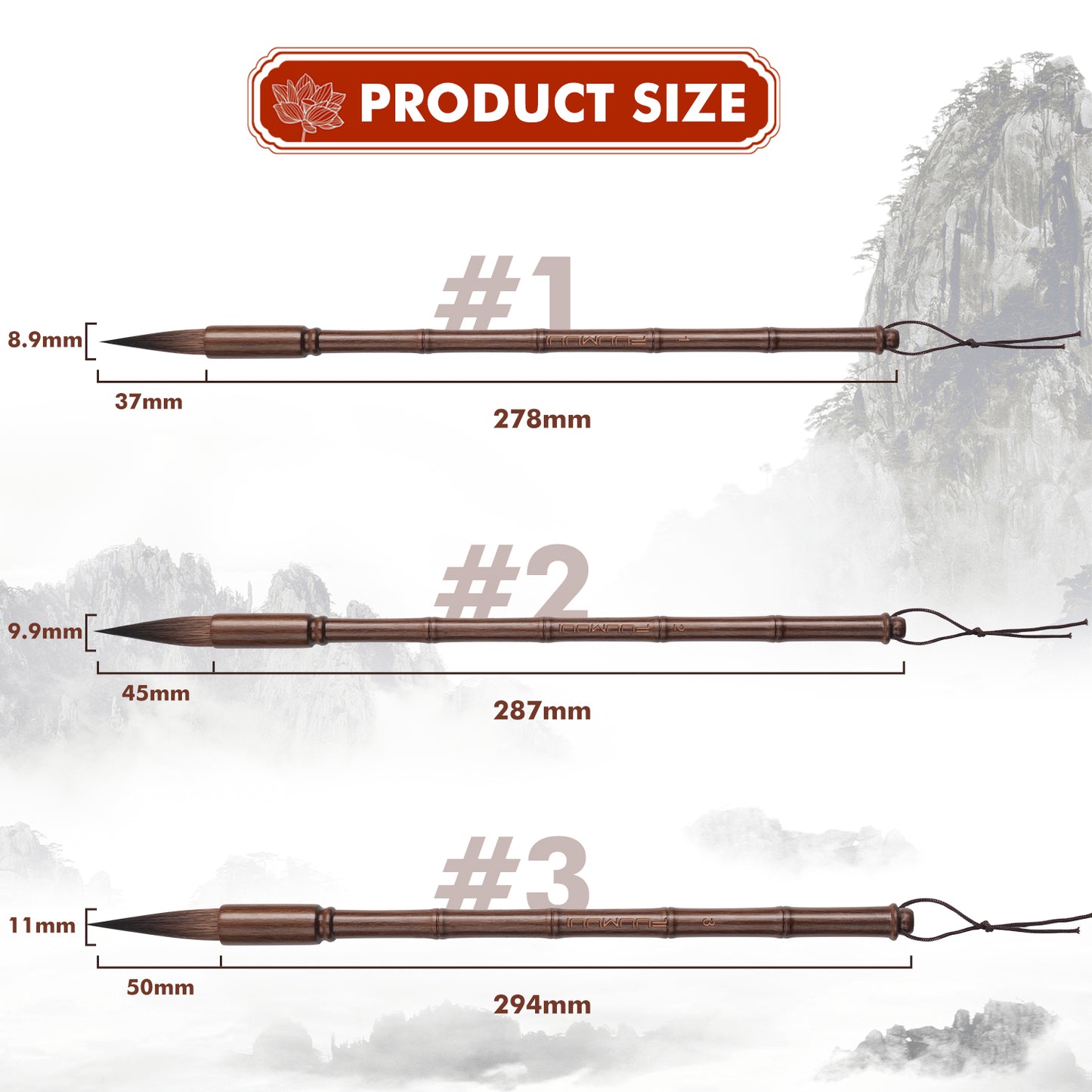 Fuumuui Professional Calligraphy Brush, Bamboo Section, Suitable for Watercolor