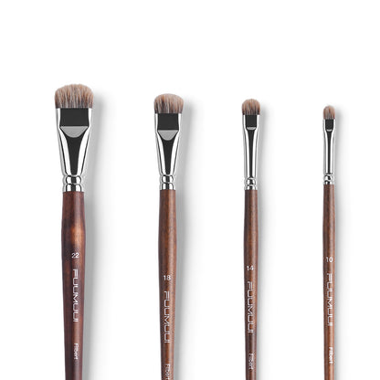 FUUMUUI 4pcs Badger Hair Filbert Brush Set | Brown Wooden Handle for Oil & Acrylic Painting