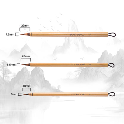 Fuumuui 3-Piece Watercolor Brush Set – Natural Weasel & Rabbit Hair Blend, Short Tip for Precision and Control