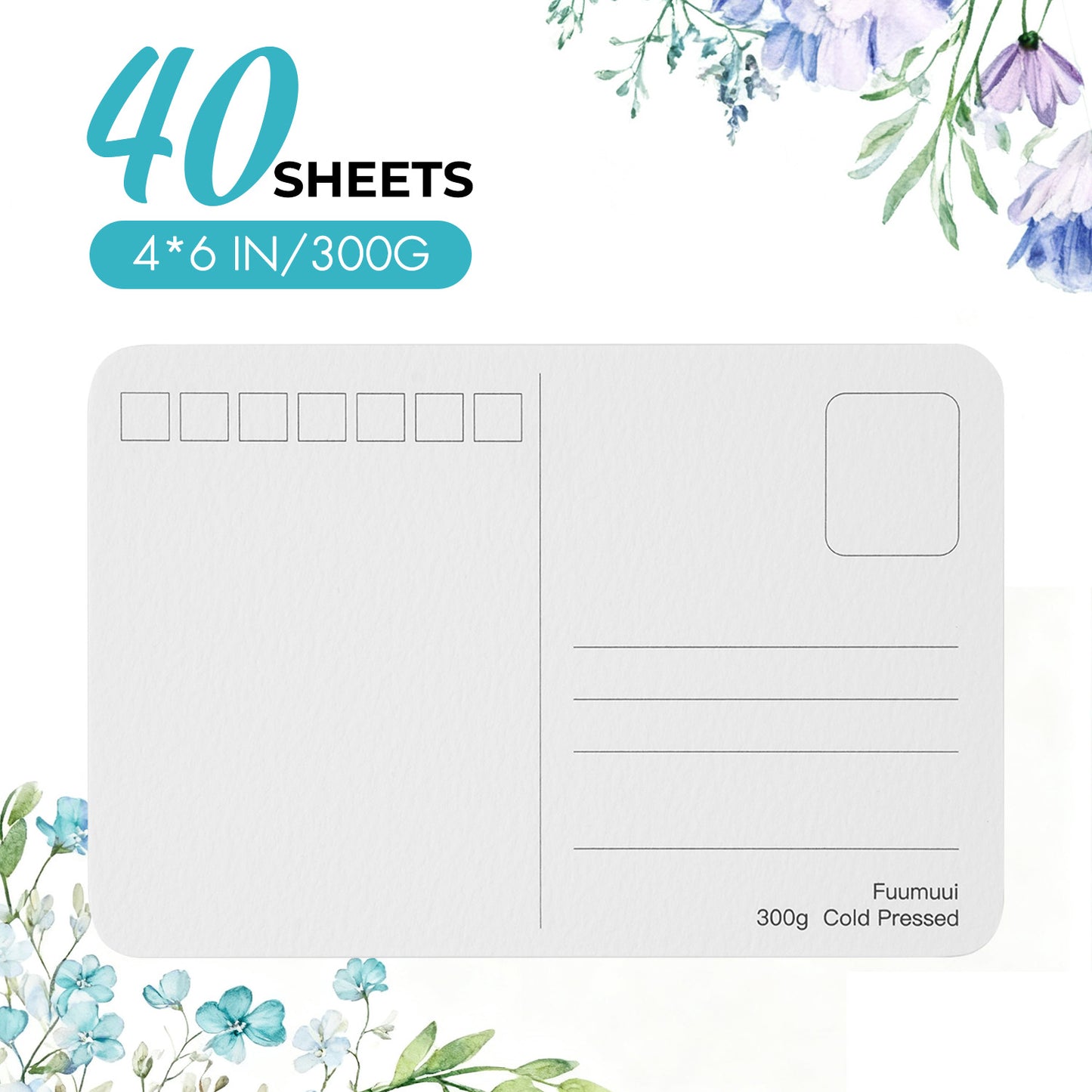 FUUMUUI 100% Cotton Cold-Pressed Watercolor Postcards | 300gsm, 4x6 inch, Set of 40