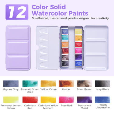 L'ensemble portable de peinture aquarelle de qualité supérieure 12 couleurs Fuumuui convient au croquis en extérieur et à la peinture en intérieur