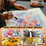 Pennelli professionali per acquerello Fuumuui da 6 pezzi utilizzati per dipingere fiori, dimostrando versatilit¨¤ per acquerello, inchiostro, tintura e arte gouache.