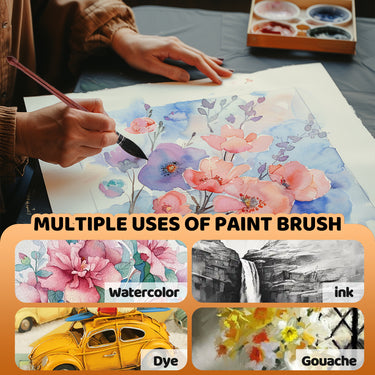 Pennelli professionali per acquerello Fuumuui da 6 pezzi utilizzati per dipingere fiori, dimostrando versatilit¨¤ per acquerello, inchiostro, tintura e arte gouache.