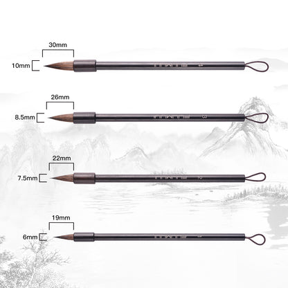 Fuumuui Squirrel Hair Calligraphy Brushes – Set of 4 with Hand-Polished Rosewood and Durable Flat-End Hanging Design