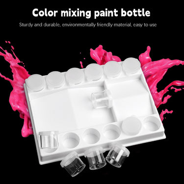 Palette de peinture Fuumuui à 12 godets avec zone de mélange et mini-pots de peinture transparents et étanches, adaptée aux fournitures d'art aquarelle, acrylique et gouache.