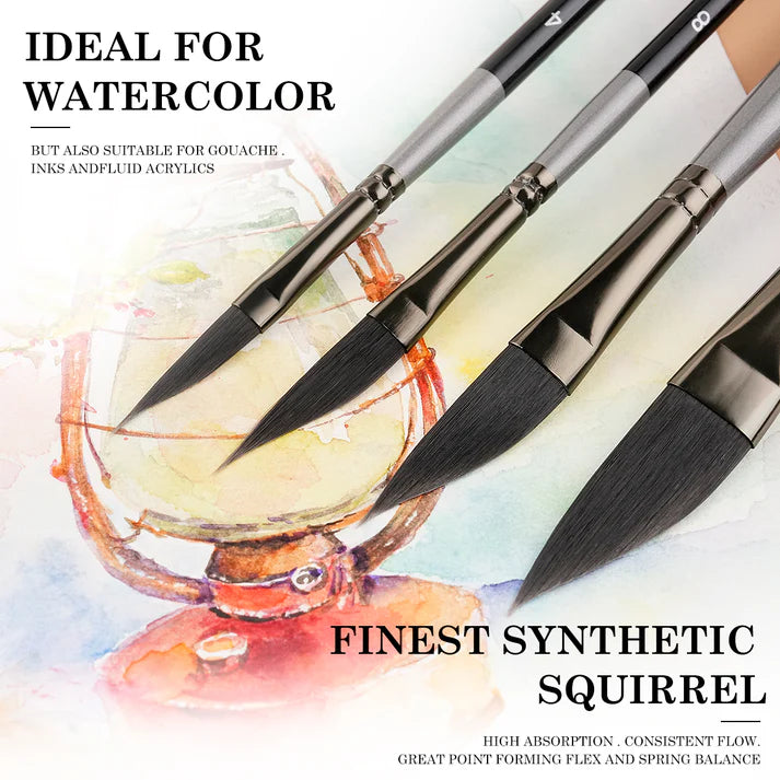 Fuumuui 4pcs Professional Nylon Hair Watercolor Brushes