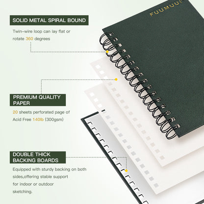 FUUMUUI 20-Sheet A4 100% Cotton Watercolor Paper Pad – Spiral Bound, Heavyweight Artist-Grade Watercolor Sketchbook