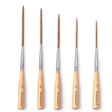 Fuumuui 5pcs long liner brush set with numbered wooden handles and fine brown bristles.