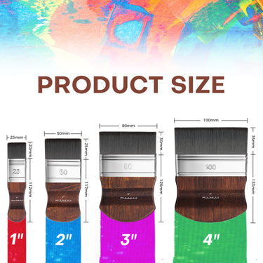 Fuumuui 4pcs Flat Paddle Paint Brush Set, Scale Brushes, Large Blending Paint Brush, Wide Flat Paint Brushes for Oil and Acrylic Paints