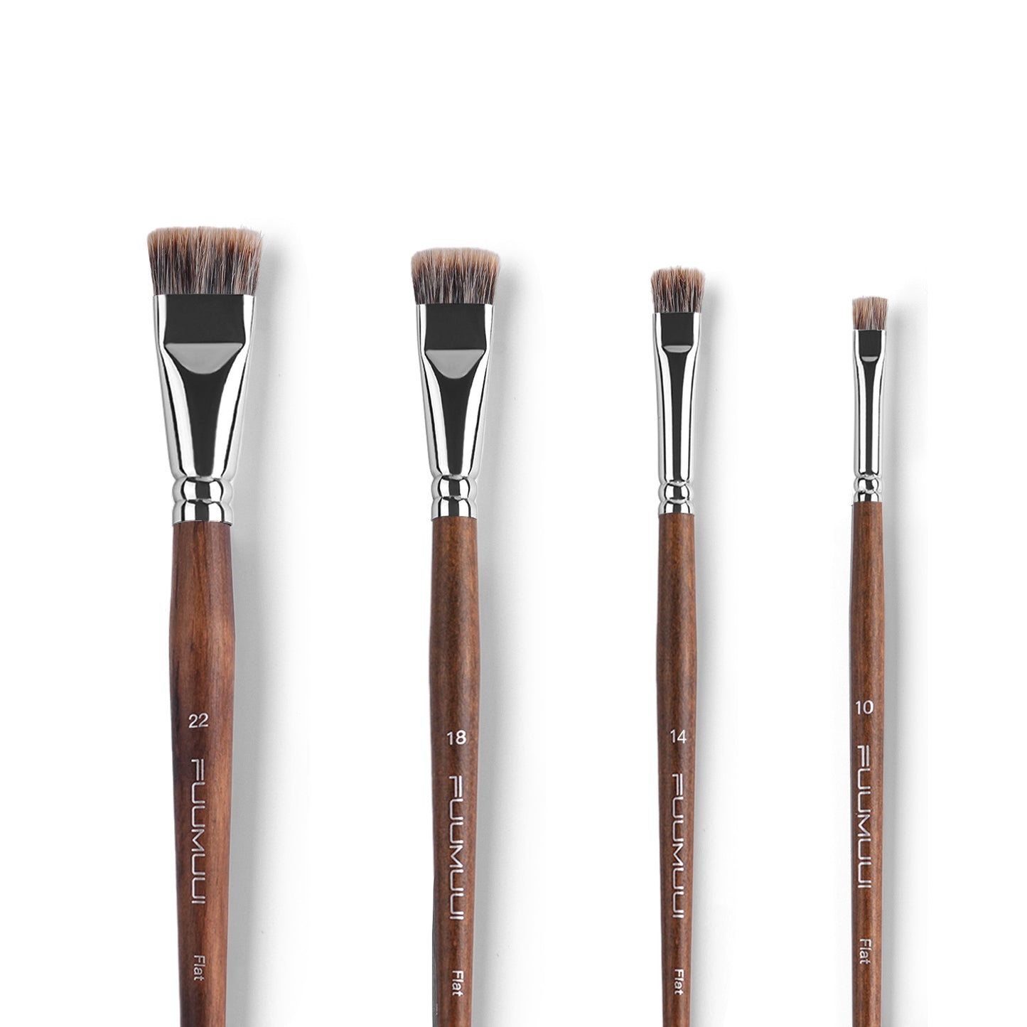FUUMUUI 4pcs Badger Hair Flat Brush Set | Brown Wooden Handle for Acrylic & Oil Painting