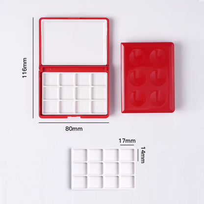 Watercolor Palette Box Portable 24 & 12 Holes Palette Box Mini Size Red Palette with Lid for Watercolor