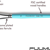 Fuumuui Winkelpinsel mit hochwertigem Synthetikhaar, verchromter Messingzwinge und FSC-zertifiziertem hellblauen Holzgriff für Gesichts- und Acrylmalerei.