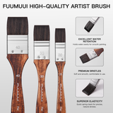 Fuumuui 4-teiliges Tierhaar-Flachpinselset, 20/30/40/50mm, mit Holzgriffen für hochwertige Kunstmalerei. Bietet ausgezeichnete Wasserretention und hochwertige, elastische Borsten.