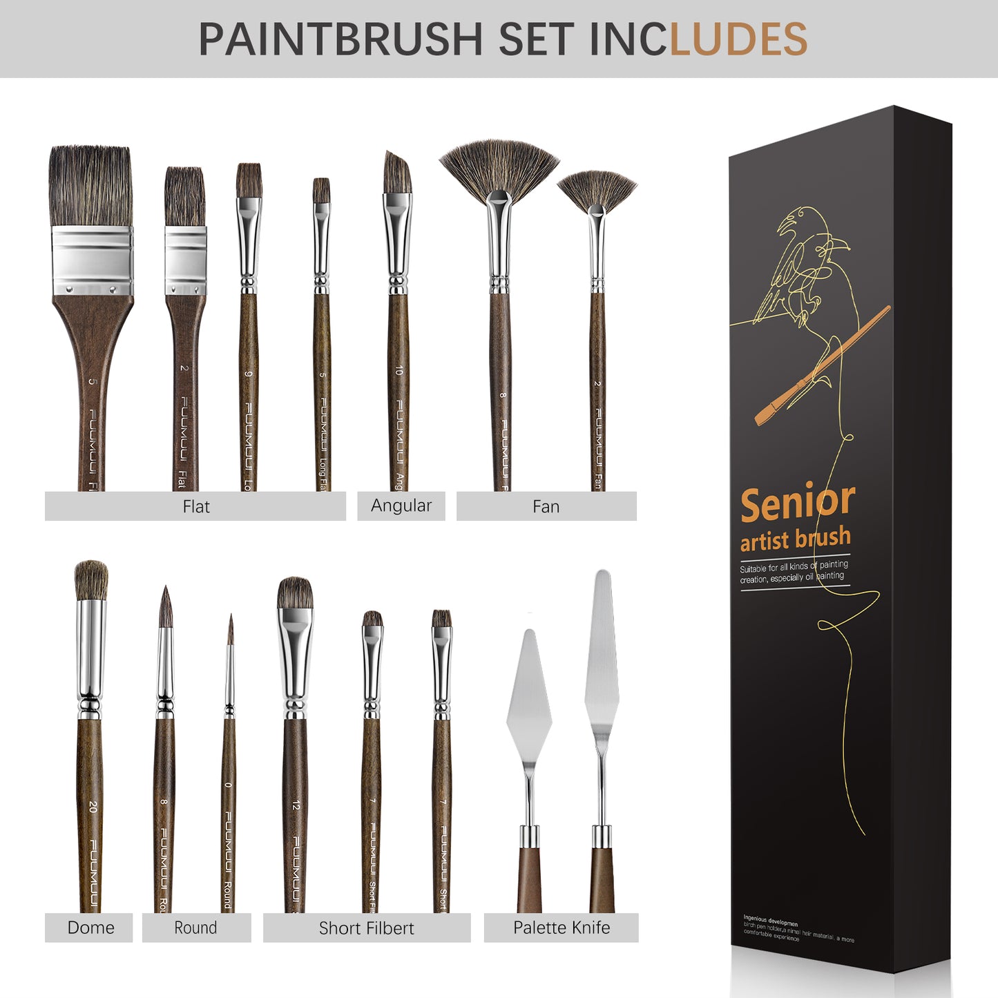 Oil Paint Brush Set - 15 Pieces Professional Natural Badger Hair Paint Brushes, Artist Paint Brush Set for Canvas Painting Acylic with Palette Knife