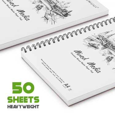 Fuumuui Art Supplies A4 Mixed Media Skizzenbuch, spiralgebunden, mit 50 schweren Blättern für Aquarell, Acryl, Öl, Gouache, Zeichnung und Stift.