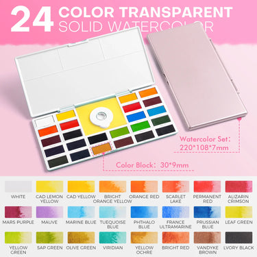 Fuumuui Portable 24-Color Transparent Solid Watercolor Paint with Pull-Ring Design