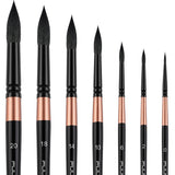 Fuumuui Set di 7 pennelli professionali in martora per acquerello con manici neri e ghiere in rame, misure 20, 18, 14, 10, 6, 2, 0.