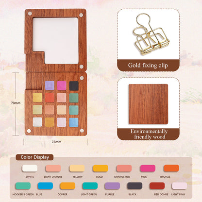 Fuumuui Pearlescent Watercolors – 15 Iridescent Colors in Magnetic Wooden Palette