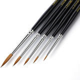 Fuumuui 5er-Set professionelle Kolinsky Zobel Detailpinsel mit feinen Spitzen, schwarzen Griffen und silbernen Zwingen.