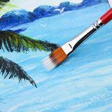 Fuumuui 5 Size Long Flat Brush Set Round Pointed Nylon Hair Wood Handle Oil Painting Acrylic Paint Brushes