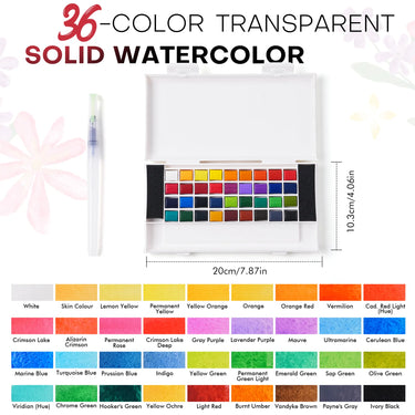 Fuumuui 36 Colors Solid Transparent Watercolor Paint Set