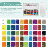 Set di acquerelli portatile a 50 colori Fuumuui con pennelli, penna a pennello ad acqua e spugna, caratterizzato da una gamma versatile di tonalit¨¤ artistiche fredde, calde, neutre e vivaci per dipingere ovunque.