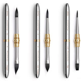 Fuumuui Art Supplies: Set da 3 pezzi di piccoli pennelli da viaggio per acquerello a doppia punta argentati con pregiato pelo sintetico di scoiattolo. Dotato di 6 versatili stili di punta del pennello tra cui tondo, daga, lingua di gatto, dettaglio e piatto per la pittura di belle arti.