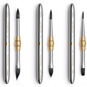 3pcs Small  Dual-Tip Silver Travel Watercolor Brushes - 6 Tip Styles,Premium Synthetic Squirrel Hair