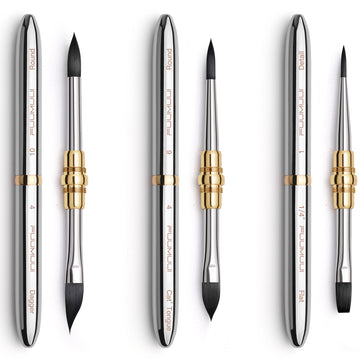 Fuumuui Art Supplies: Set da 3 pezzi di piccoli pennelli da viaggio per acquerello a doppia punta argentati con pregiato pelo sintetico di scoiattolo. Dotato di 6 versatili stili di punta del pennello tra cui tondo, daga, lingua di gatto, dettaglio e piatto per la pittura di belle arti.