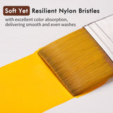 Fuumuui Vielseitiger Flachpinsel mit hochwertigen synthetischen Nylonborsten trägt einen glatten gelben Farbauftrag auf und demonstriert eine ausgezeichnete Farbaufnahme für gleichmäßige Waschungen.
