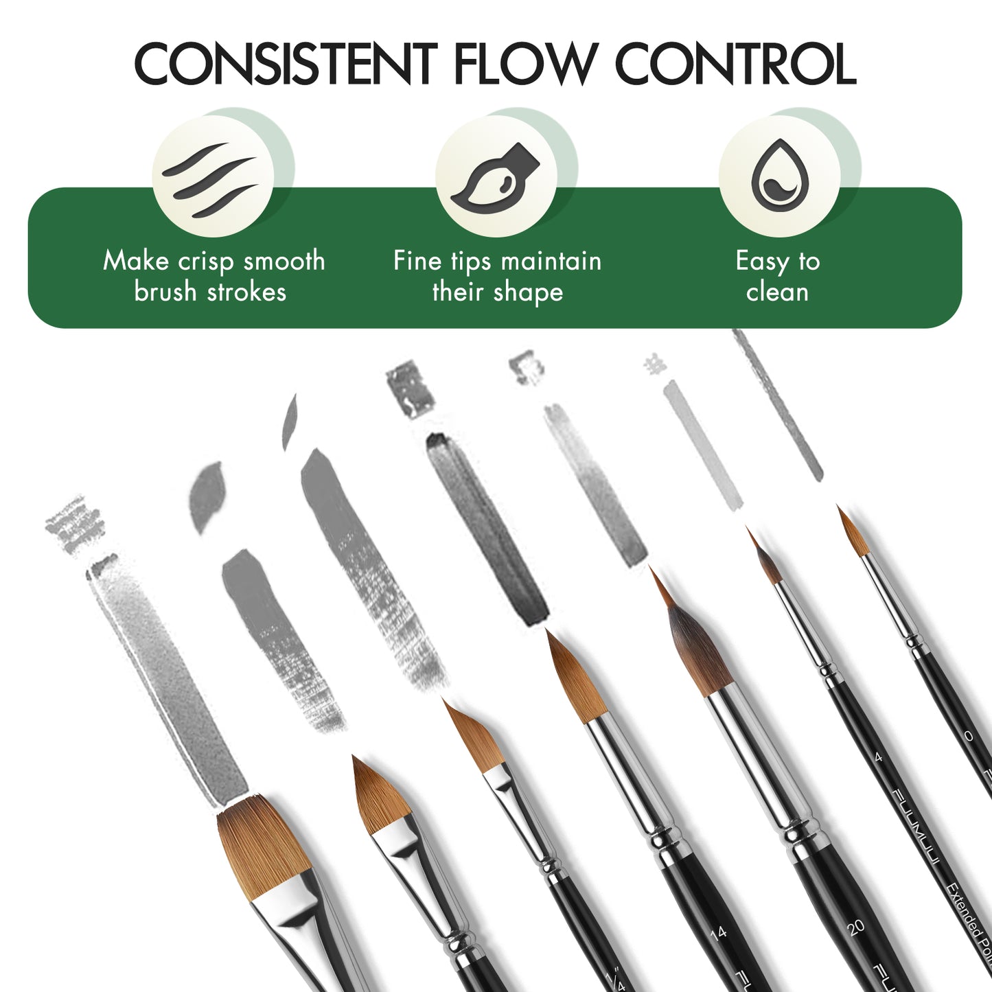 Fuumuui 7pcs Professional Sable Watercolor Brushes